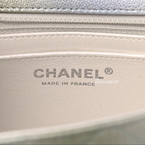 {CHANEL} Metallic Goatskin Quilted Mini Rectangular Flap Grey Green - Picture 5 of 10